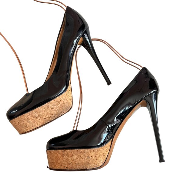 Giuseppe Zanotti pumps black patent leather cork platform 38 stiletto high heel - Picture 6 of 16